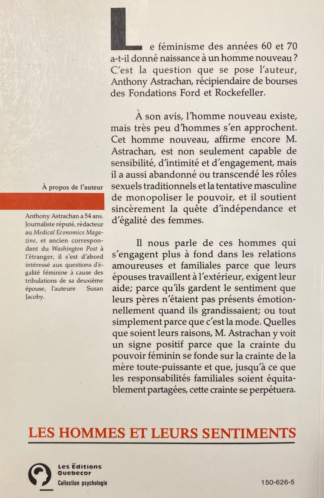 Les hommes et leurs sentiments : Leur réactions intimes aux exigences féminines d'égalité et de pouvoir (Anthony Astrachan)