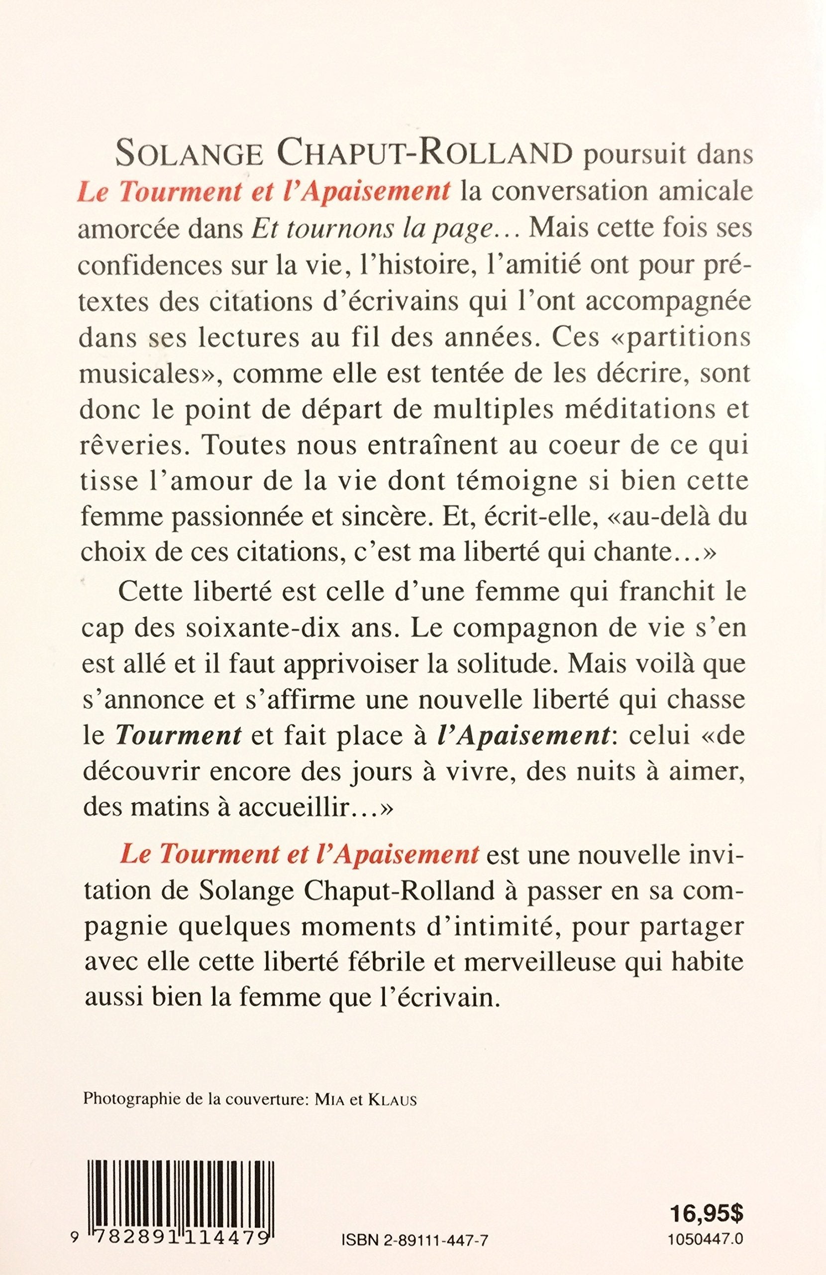 Le tourment et l'apaisement (Solange Chaput-Rolland)