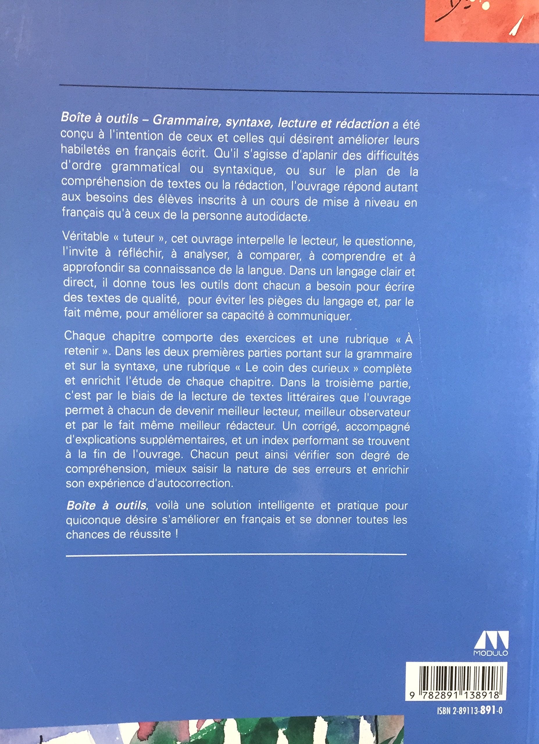 Boîte à outils : grammaire, syntaxe, lecture et rédaction (Christine Bonenfant)