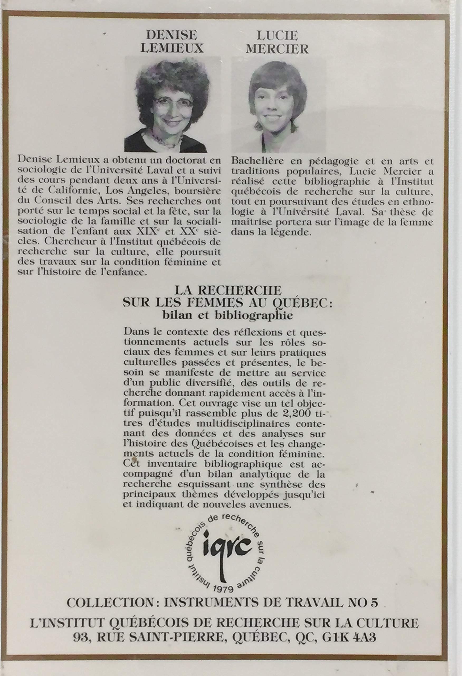 La recherche sur les femmes au Québec : Bilan et bibliographie (Denise Lemieux)