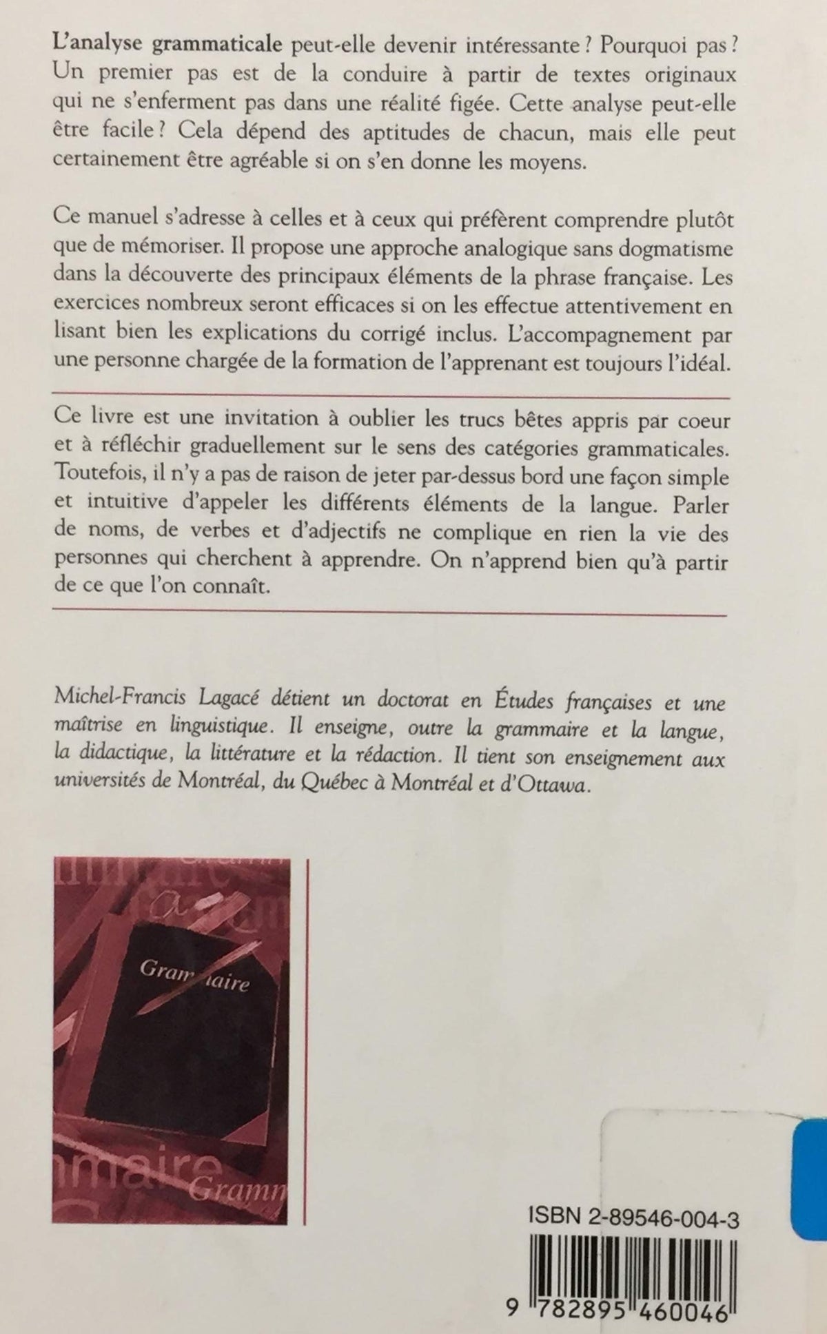 Manuel d'exercices pour une analyse grammatical accessible (Michel-François Lagacé)