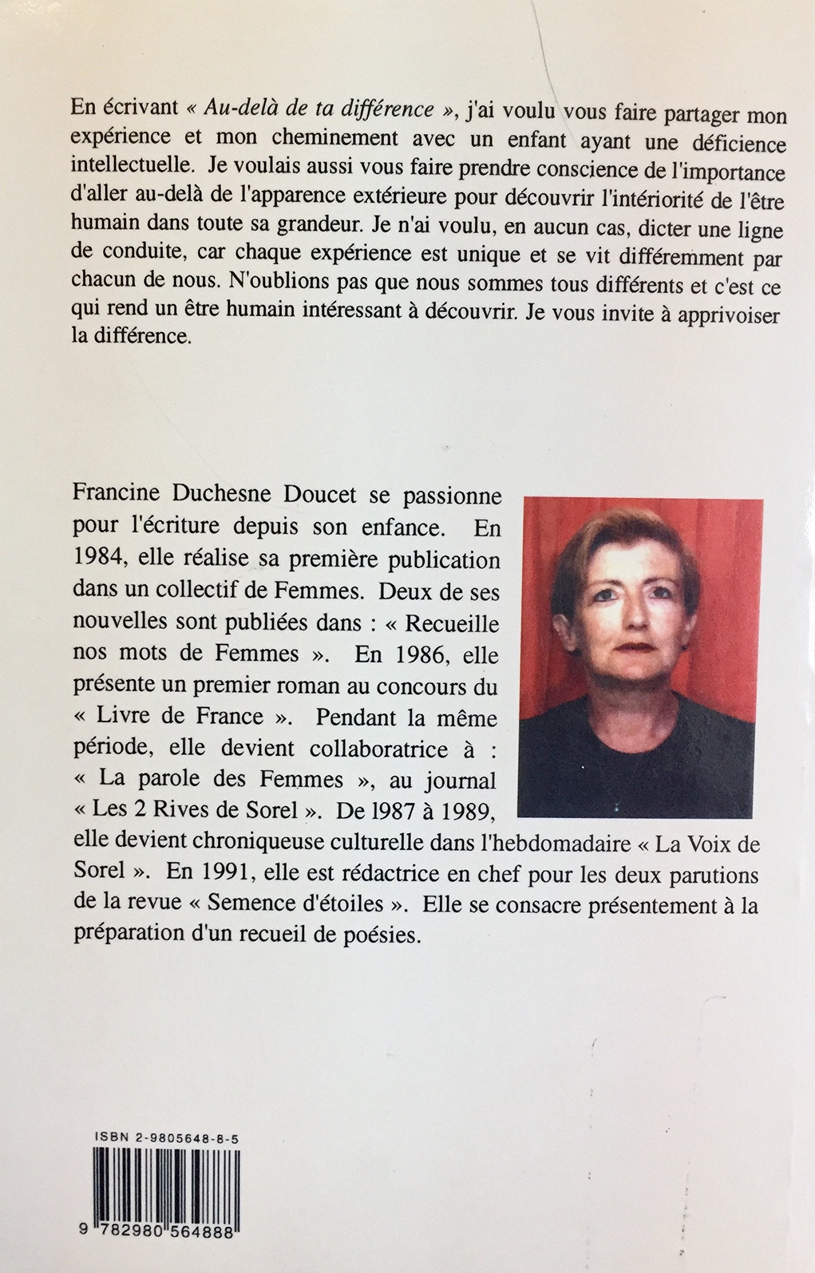 Au-déla de ta différence: récit biographique (Francine Duchesne Doucet)