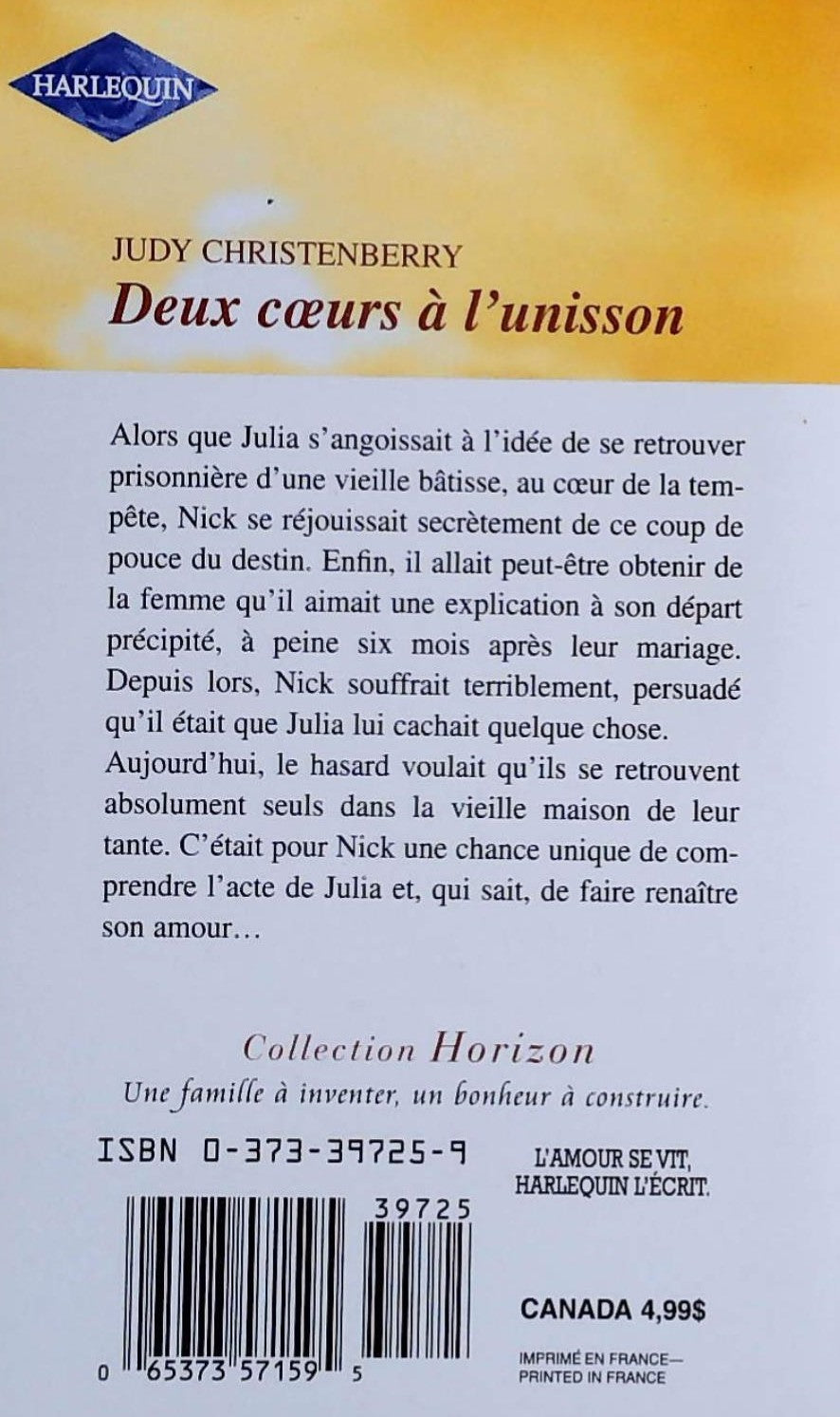 Horizon (Harlequin) # 725 : Deux coeurs à l'unisson (Judy Christenberry)