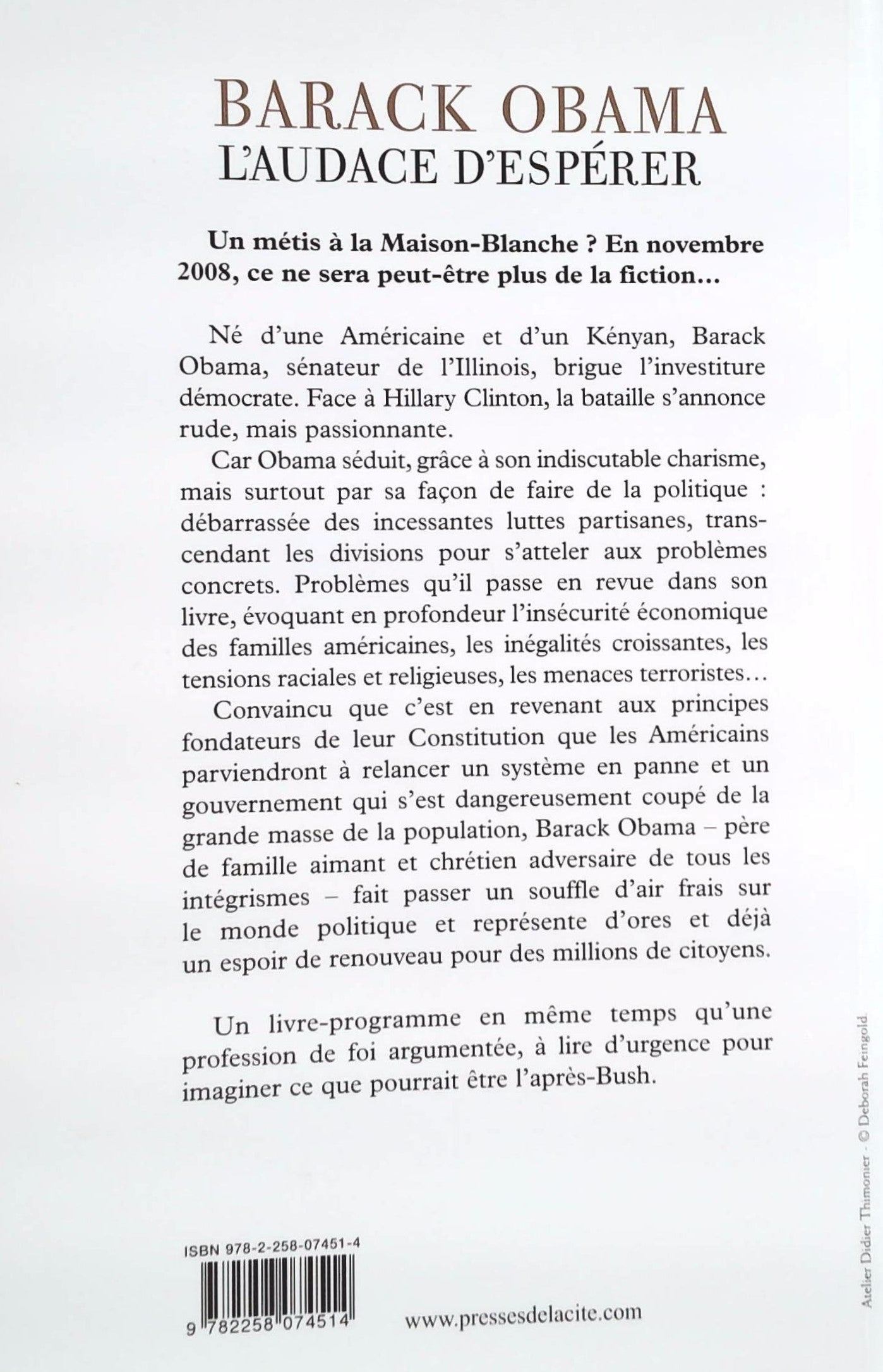 L'audace d'espérer : Une nouvelle conception de la politique américaine (Barack Obama)