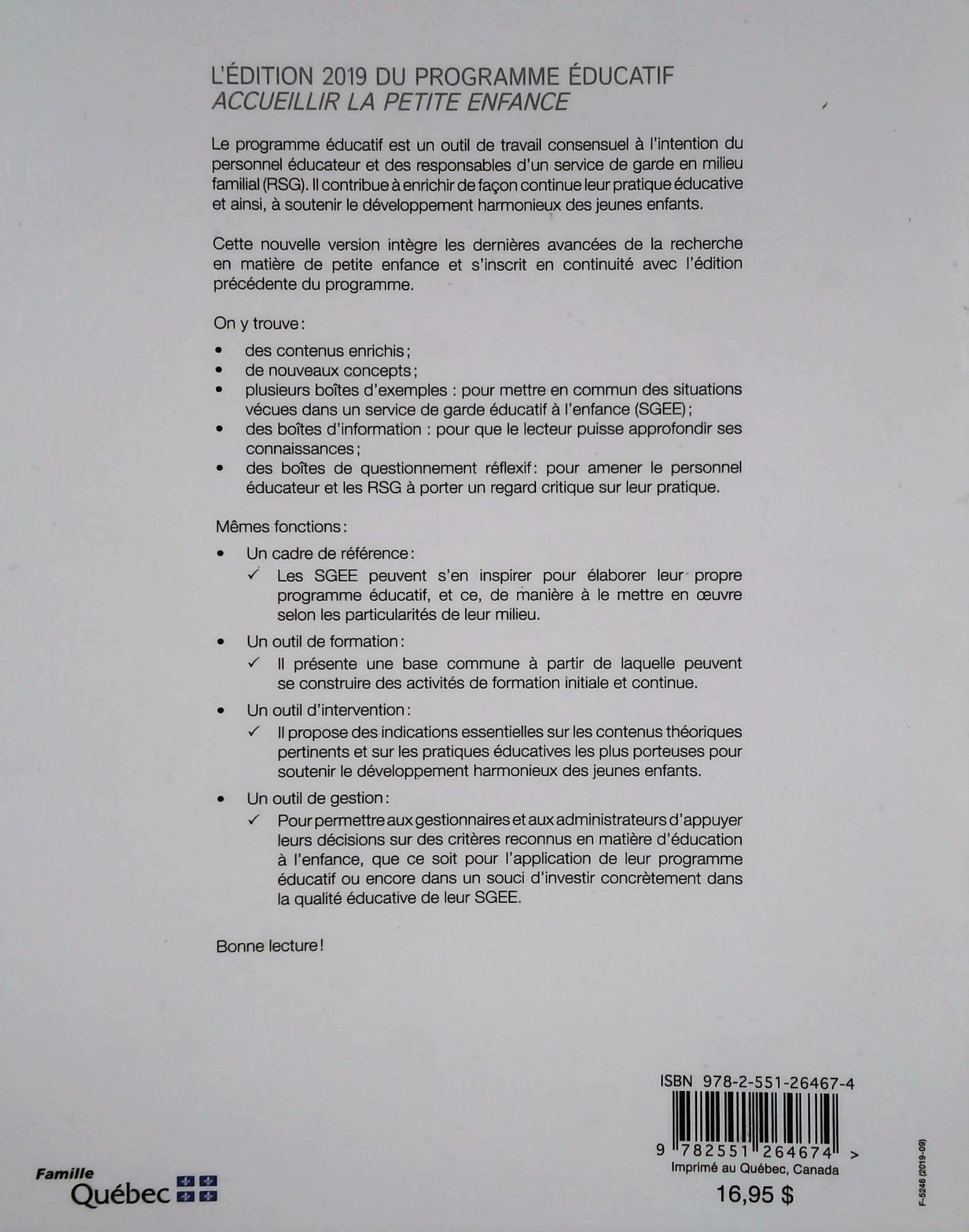 Accueillir la petit enfance : Programme éducatif pour le services de garde éducatifs à l'enfance