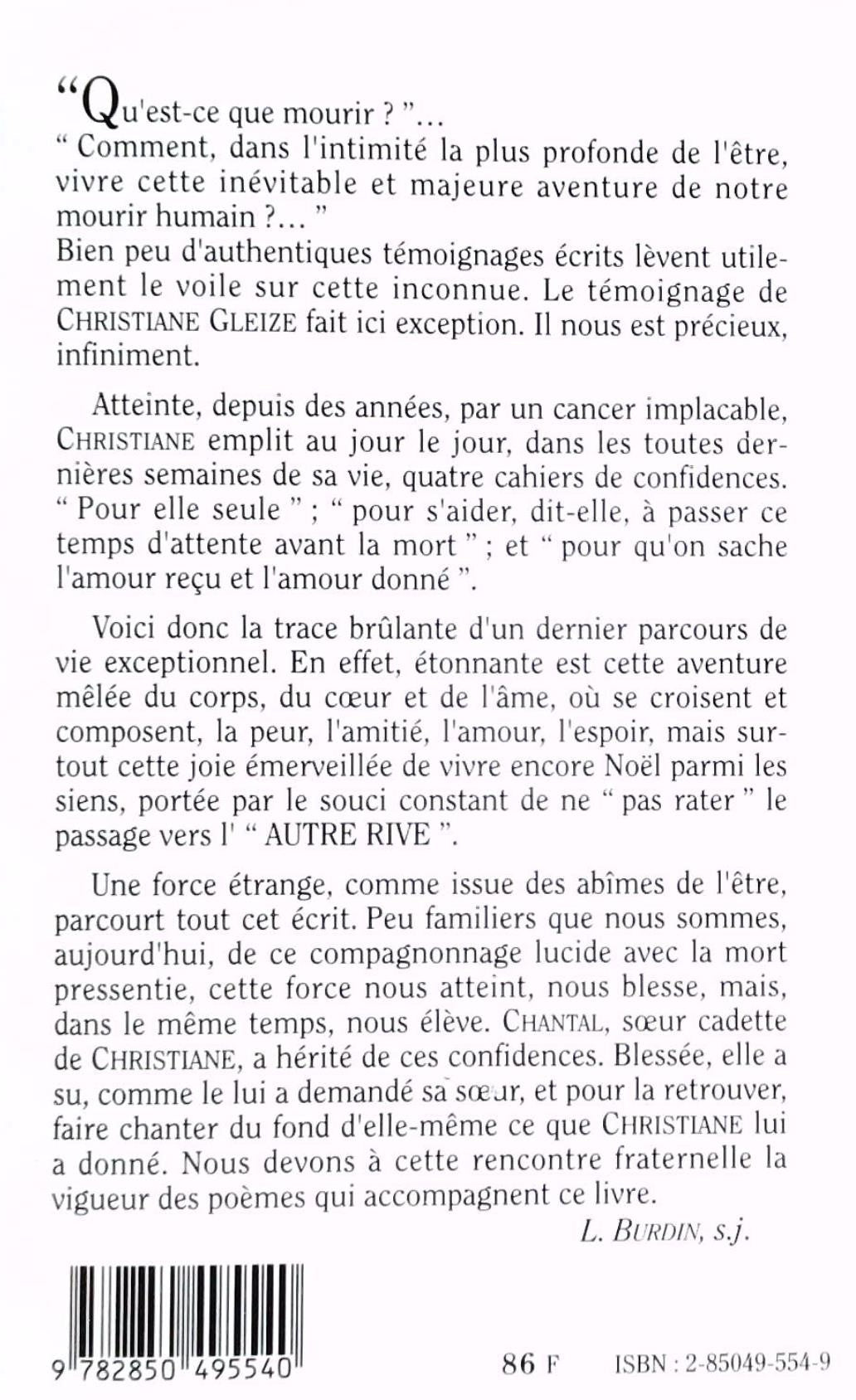 Vers l'autre rive : Une femme face au cancer (Christiane Gleize)
