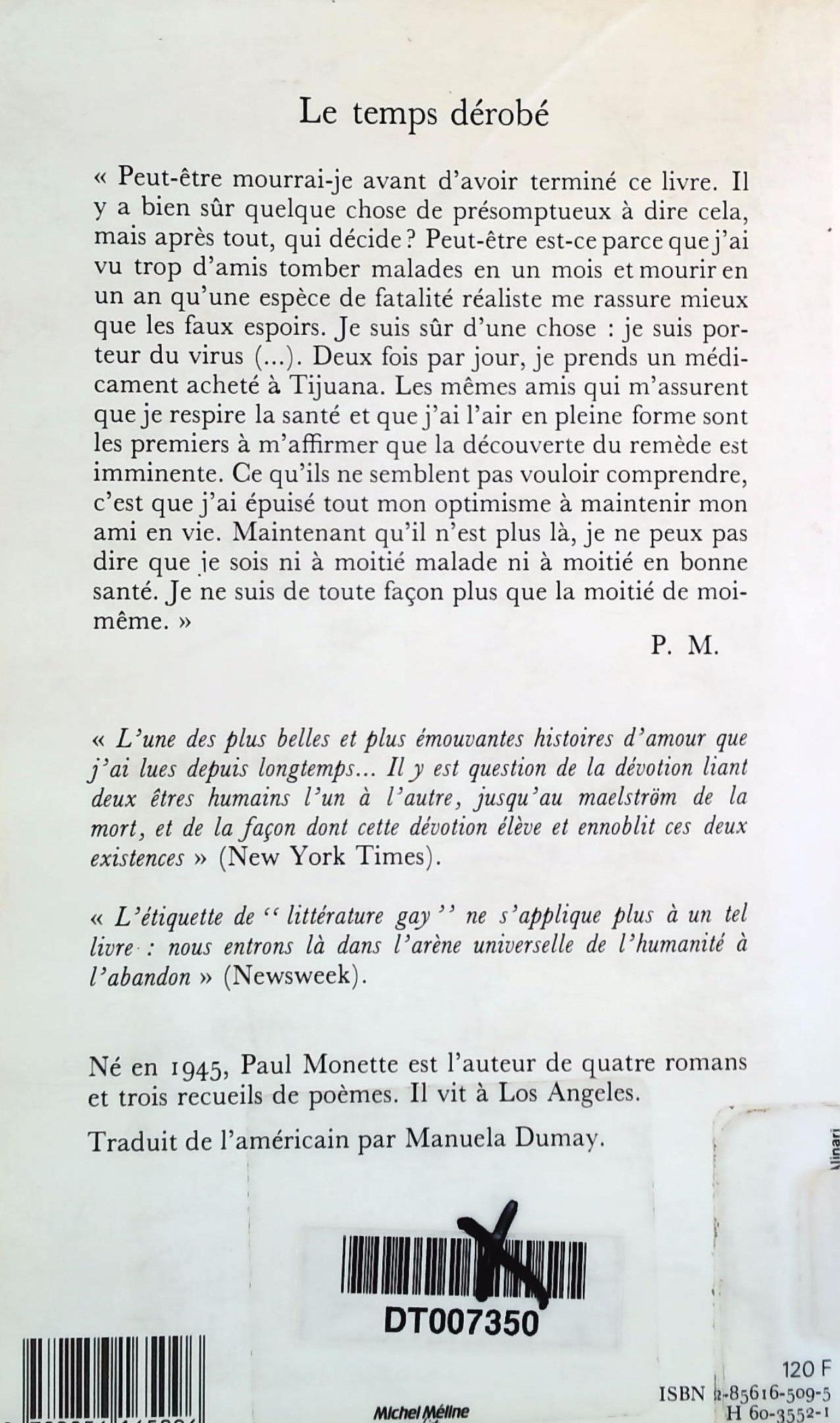 Le temps dérobé: Chronique du sida (Paul Monette)
