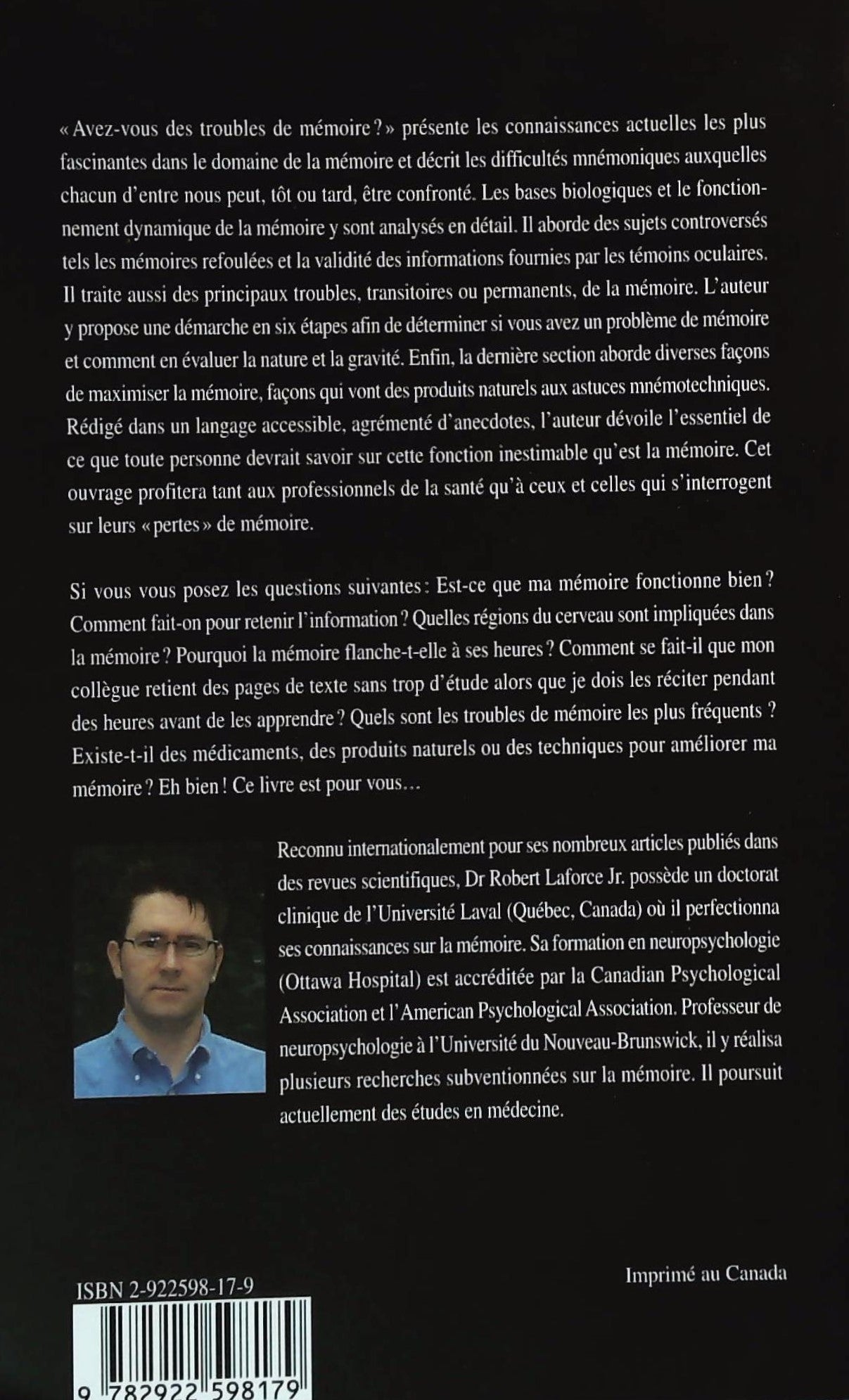 Avez-vous des toubles de mémoire ? (Dr. Robert Laforce)