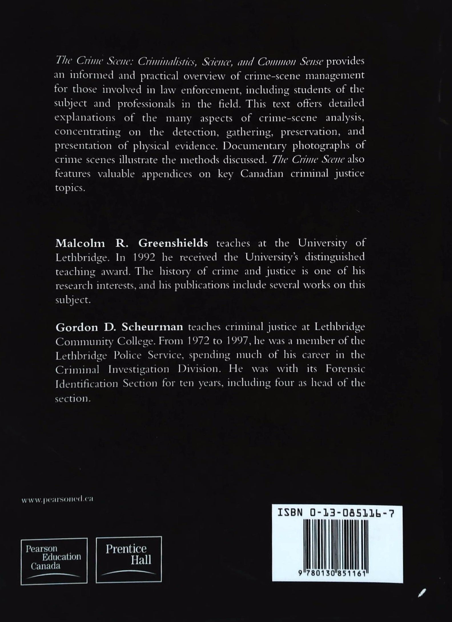 Livre The Crime Scene: Criminalistics, Science, and Common Sense - Malcolm Ross Greenshields (Liv...