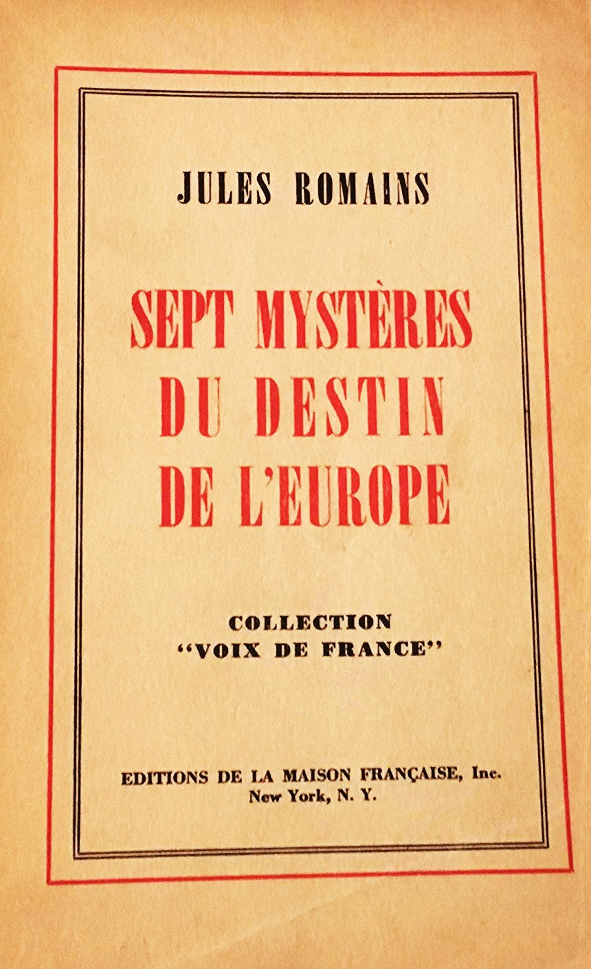 Livre Sept mystères du destin de l'Europe - Jules Romains (Livre d'occasion) - ISBN 0320063003