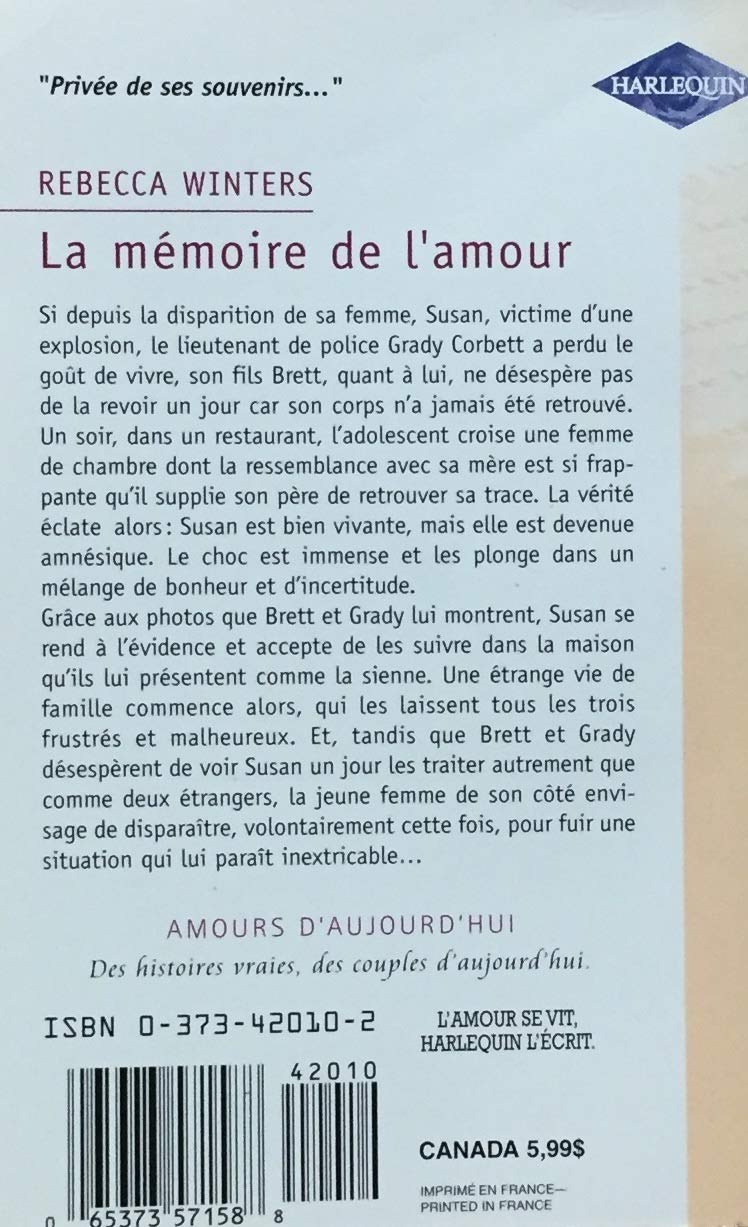 Livre La mémoire de l'amour - Rebecca Winters (Livre d'occasion) - ISBN 0373420102