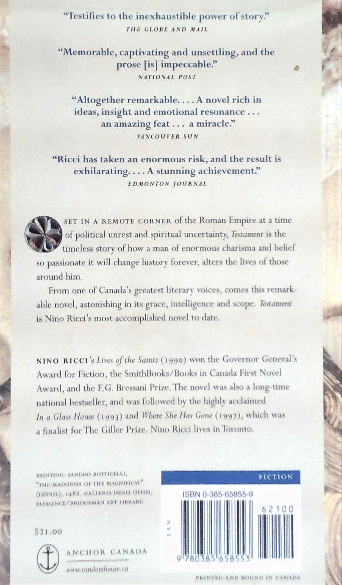 Livre Testament (EN) - Nino Ricci (Livre d'occasion) - ISBN 0385658559