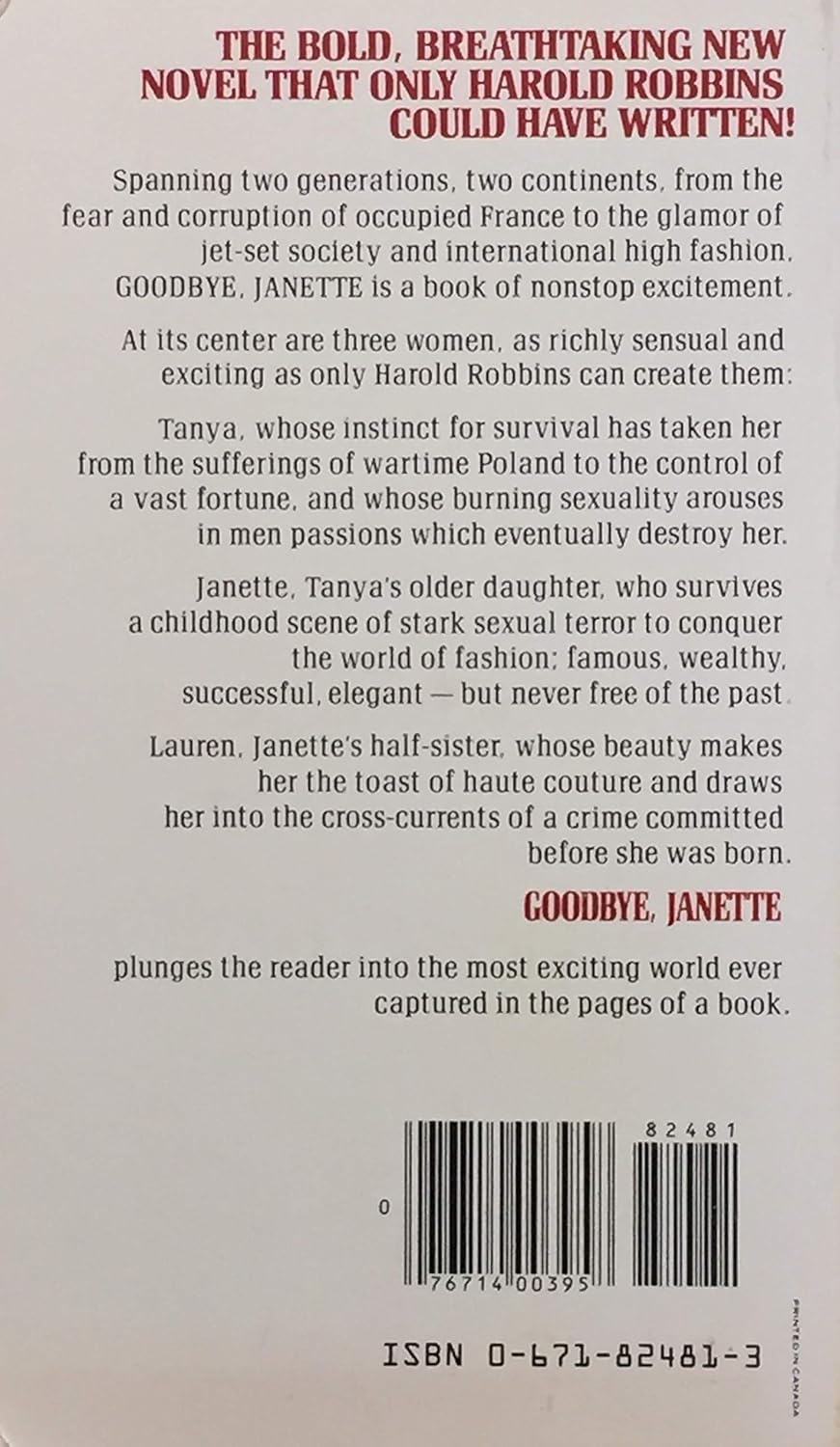 Livre Goodbye Janette - Harold Robbins (Livre d'occasion) - ISBN 0671824813