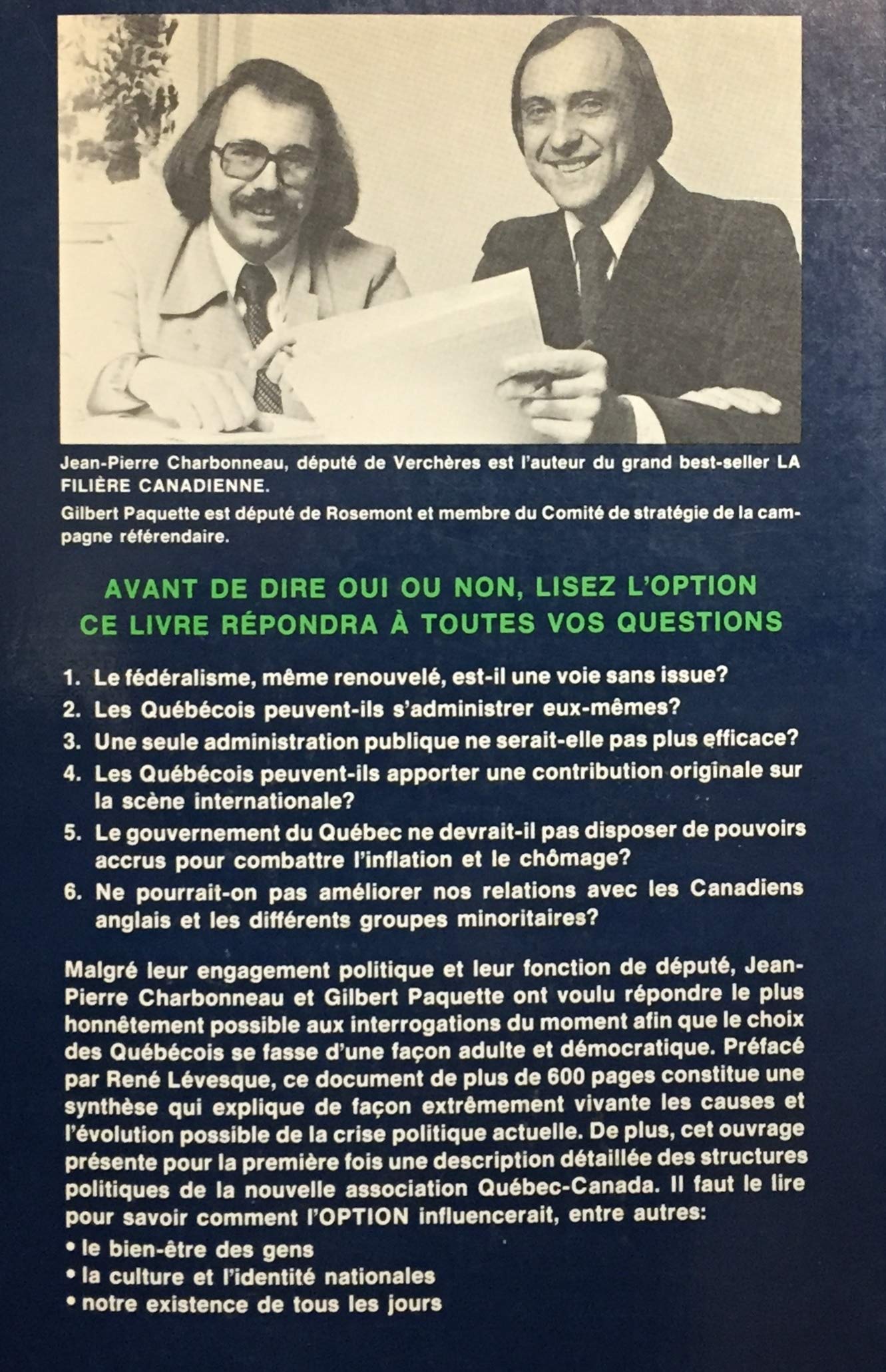 Livre L'option - Jean-Pierre Charbonneau (Livre d'occasion) - ISBN 0775906204