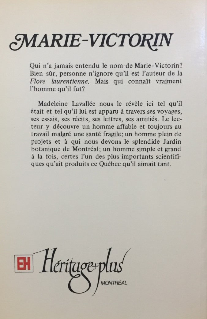 Livre Marie-Victorin : Un itinéraire exceptionnel - Madeleine Lavallée (Livre d'occasion) - ISBN ...