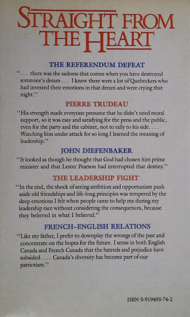 Livre Straight from the heart - Jean Chrétien (Livre d'occasion) - ISBN 0919493742