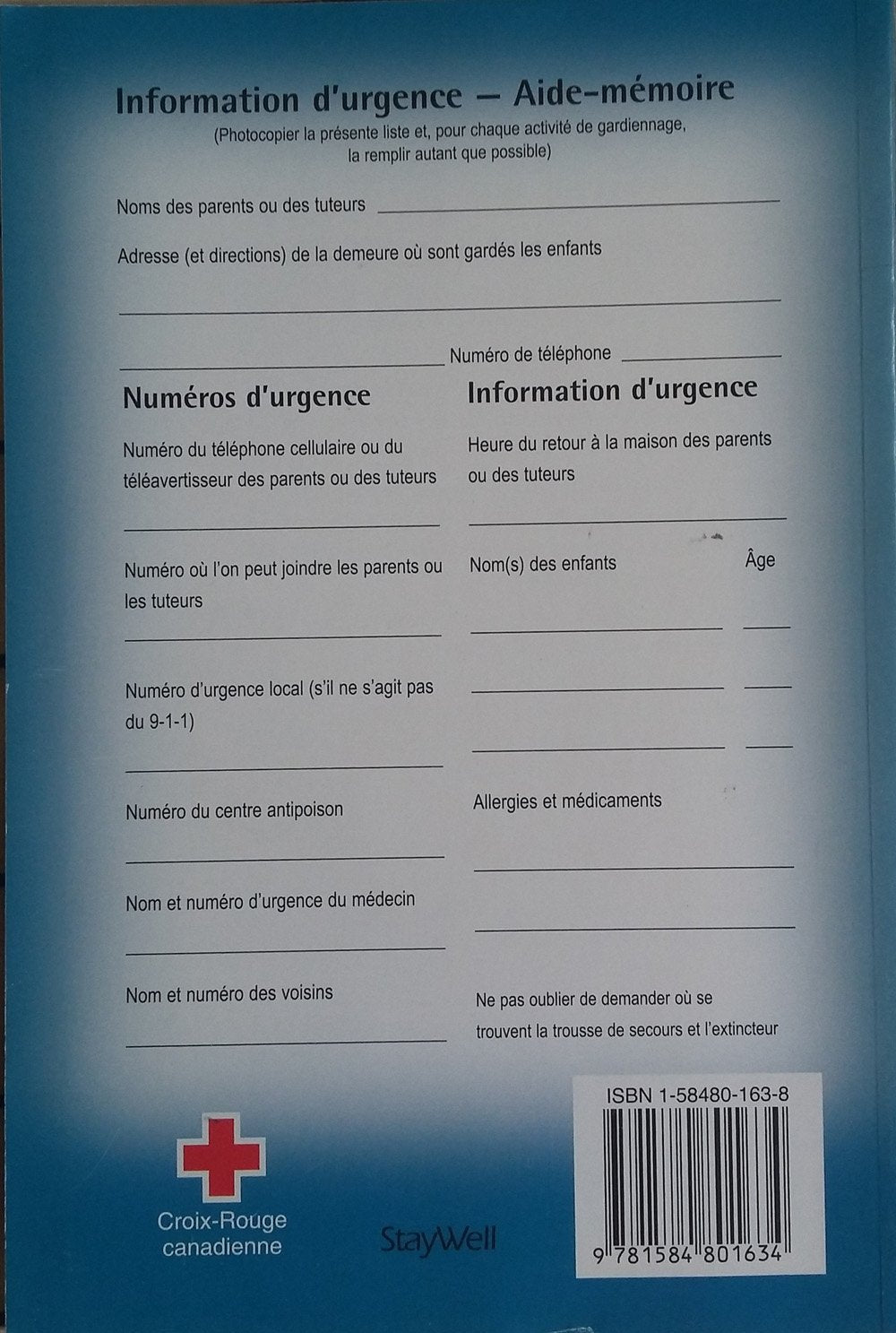 Livre Manuel Gardiens Avertis - Croix-Rouge (Livre d'occasion) - ISBN 1584801638