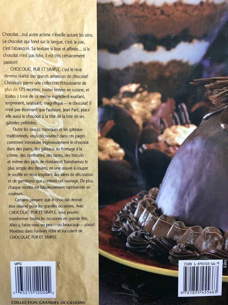 Livre Chocolat, pur et simple - Jean Paré (Livre d'occasion) - ISBN 1895455669