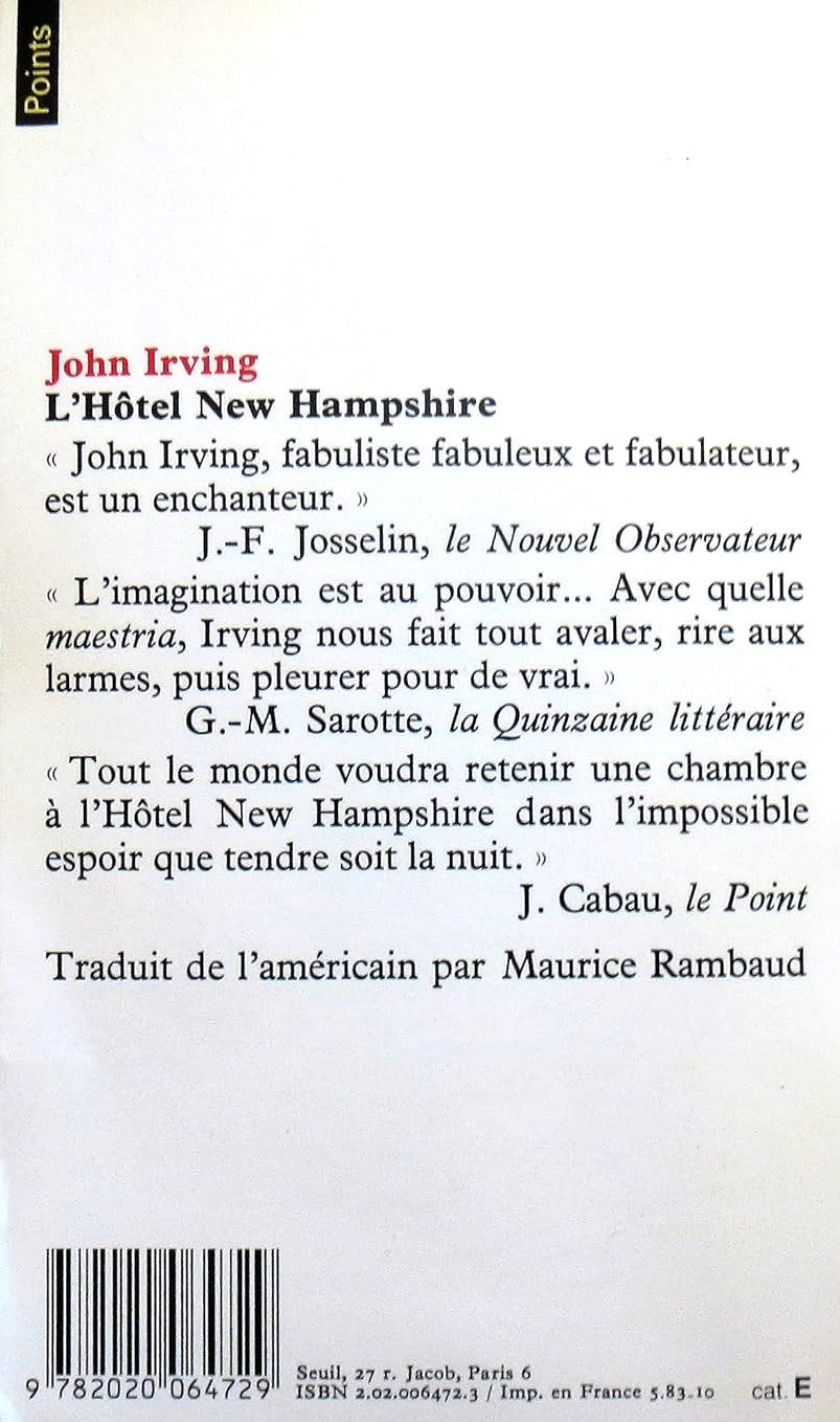 Livre L'hôtel New Hampshire (John Irving) (Livre d'occasion) - ISBN 2020064723
