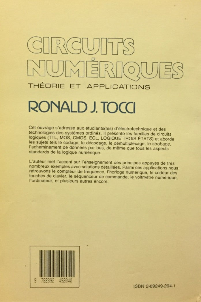 Livre Circuits numériques : théorie et applications - Ronald J. Toca (Livre d'occasion) - ISBN 20...