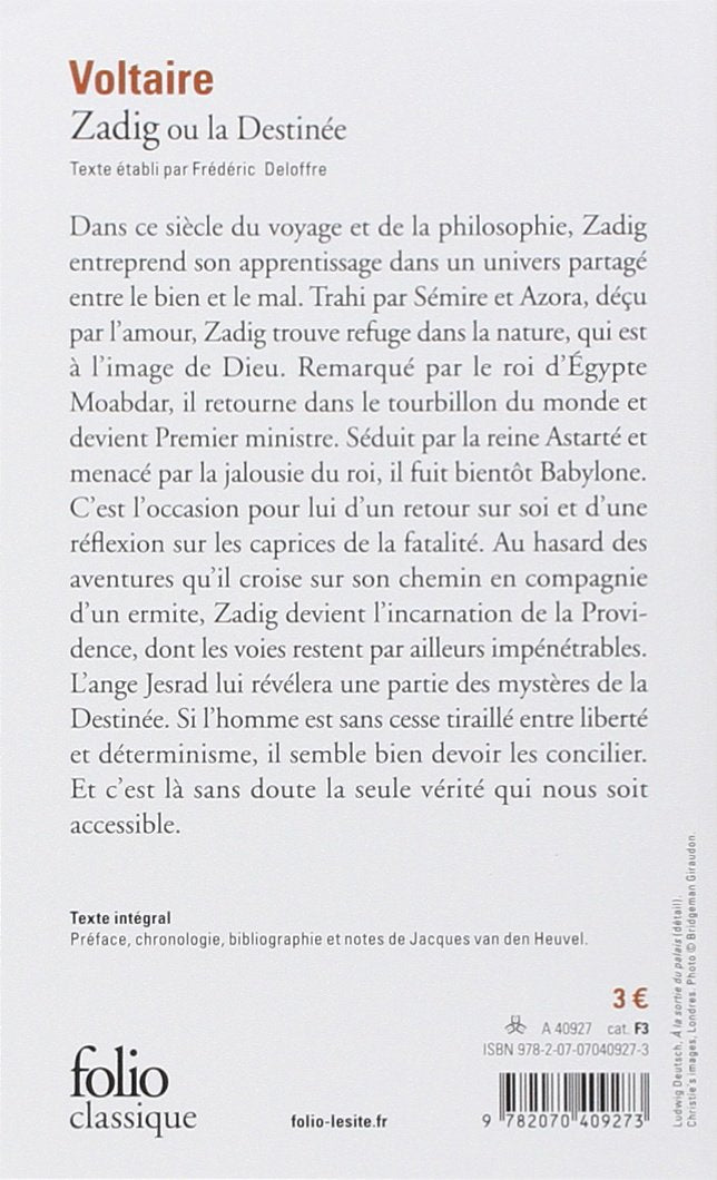 Livre Zadig ou la destinée - Voltaire (Livre d'occasion) - ISBN 2070409279