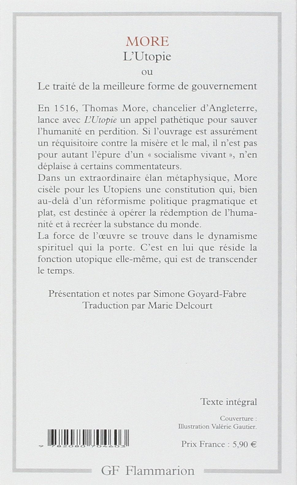 Livre L'utopie ou Le traité de la meilleure forme de gouvernement - Thomas More (Livre d'occasion...
