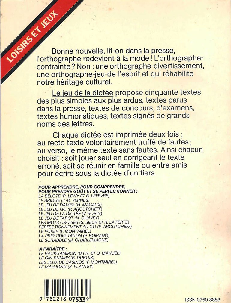 Livre Le jeu de la dictée - Victor Sorin (Livre d'occasion) - ISBN 2218075334