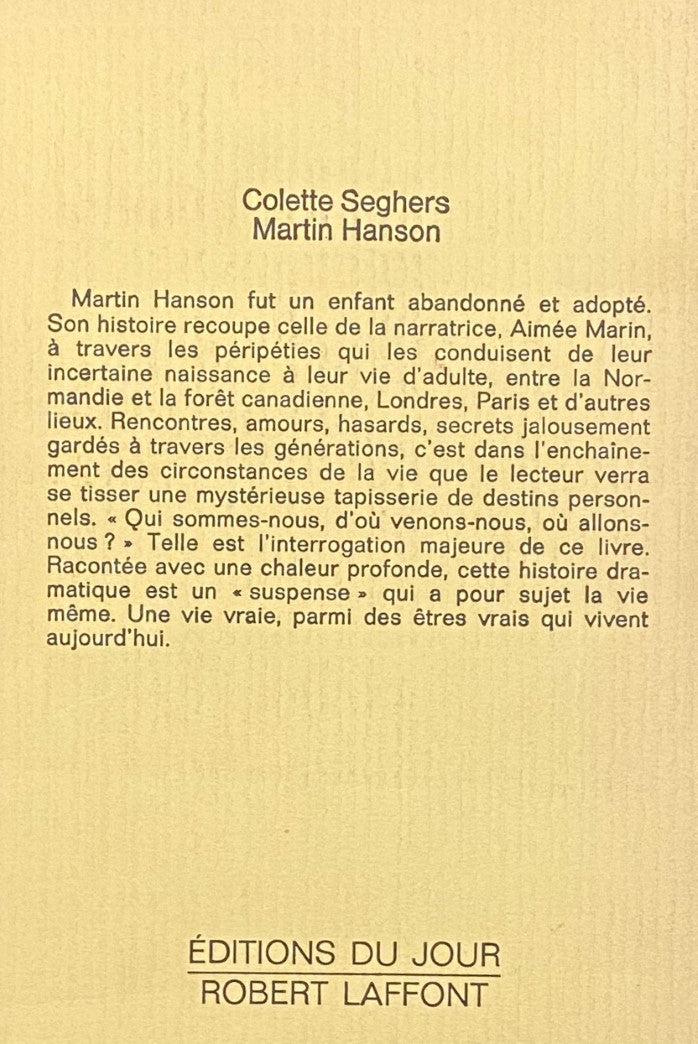 Livre Martin Hanson - Colette Seghers (Livre d'occasion) - ISBN 2221037979