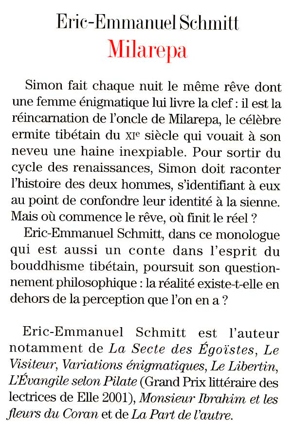 Livre Milarepa - Eric-Emmanuel Schmitt (Livre d'occasion) - ISBN 2226093524