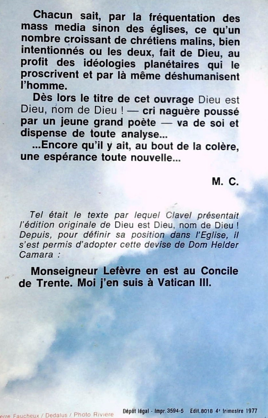 Livre Dieu est Dieu, nom de Dieu! - Maurice Clavel (Livre d'occasion) - ISBN 2253017825