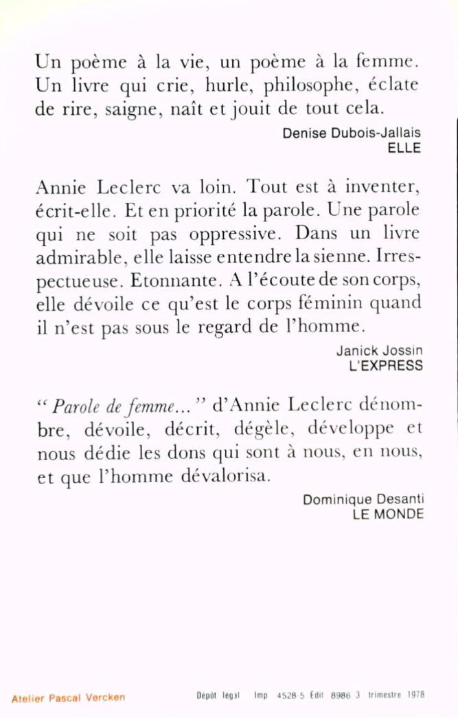 Parole de femme (Annie Leclerc)