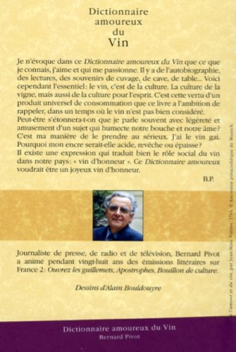 Livre Dictionnaire amoureux du vin - Bernard Pivot (Livre neuf) - ISBN 2259197337