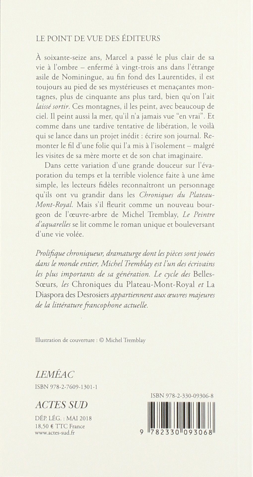 Livre Le peintre d'aquarelles - Michel Tremblay (Livre d'occasion) - ISBN 2330093063