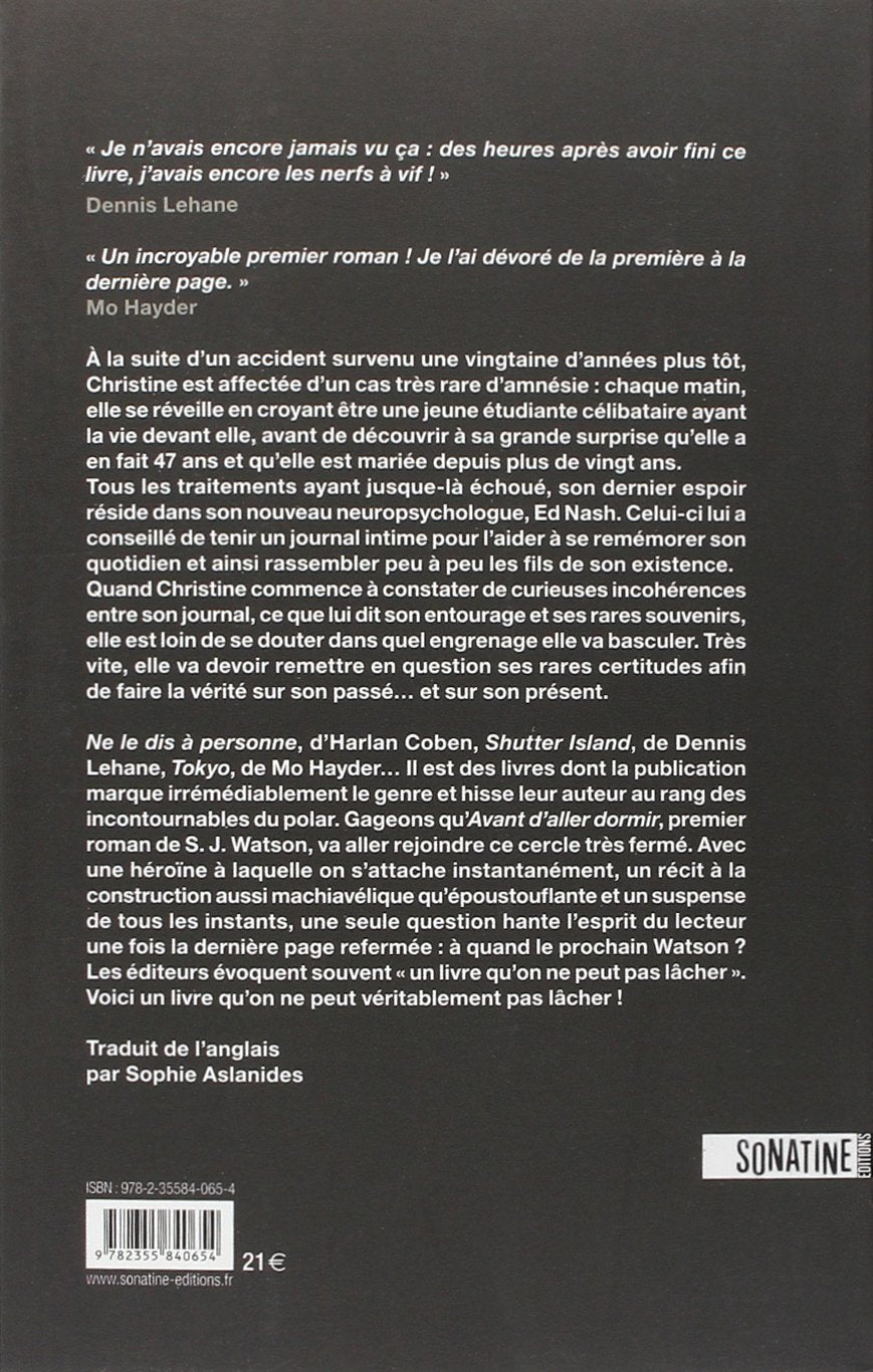 Livre Avant d'aller dormir - Steve J. Watson (Livre neuf) - ISBN 2355840652