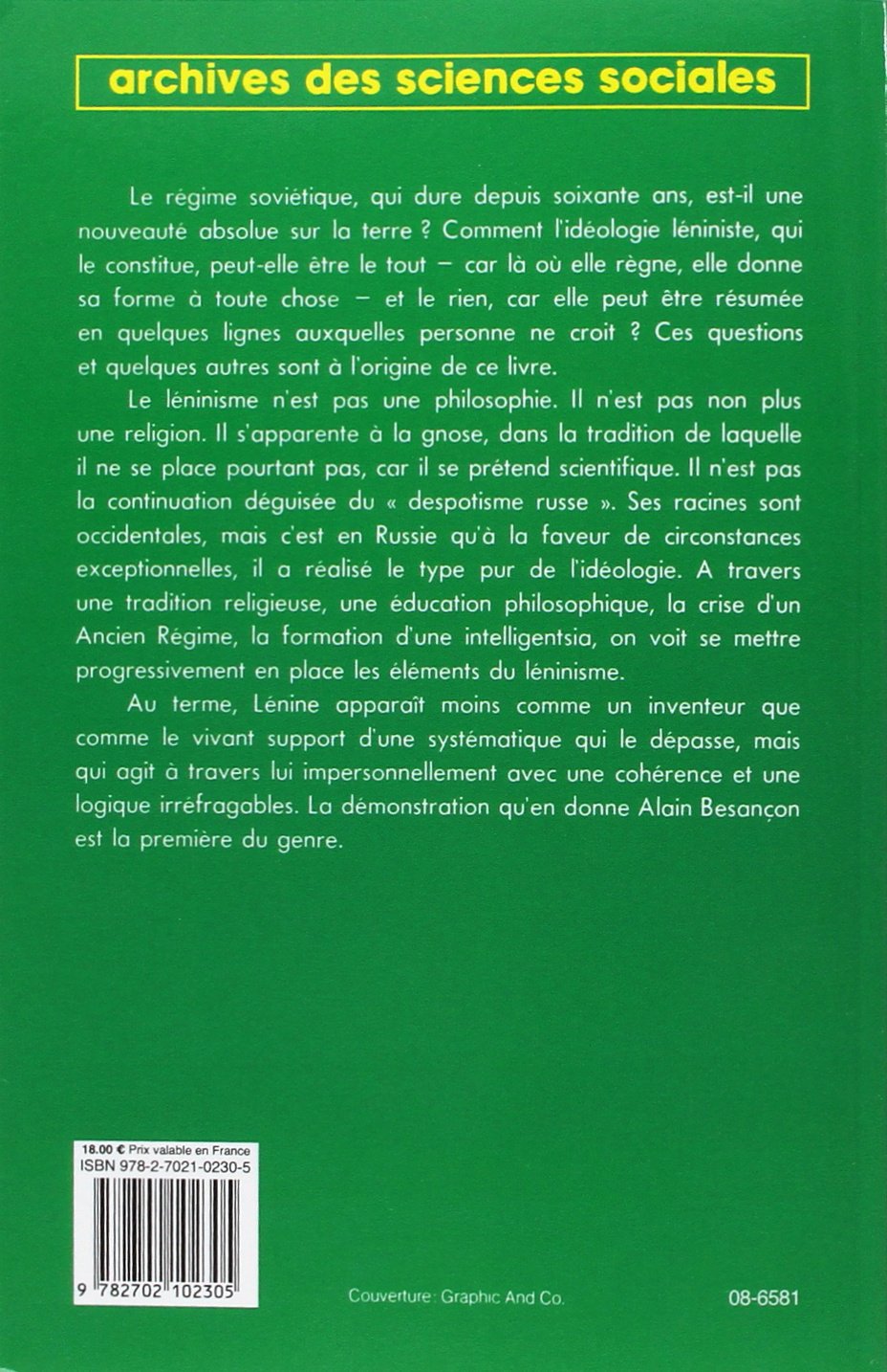 Livre Les origines intellectuelles du Leninisme - Alain Besançon (Livre d'occasion) - ISBN 270210...