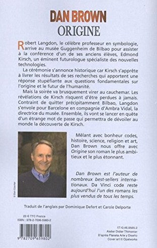 Livre Origine - Dan Brown (Livre d'occasion) - ISBN 2709659808