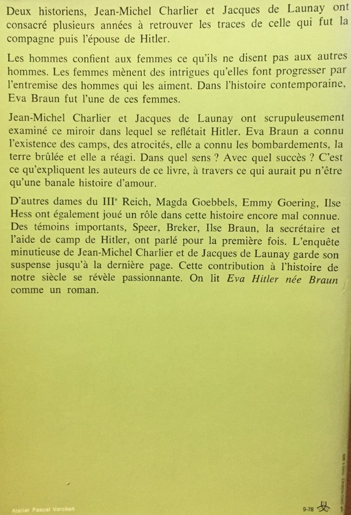 Livre Eva Hitler, née Braun - Jean-Michel Chartier (Livre d'occasion) - ISBN 271031259X
