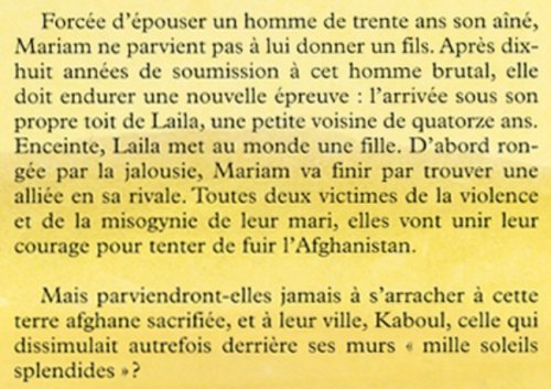 Livre Mille soleils splendides (Khaled Hosseini) (Livre d'occasion) - ISBN 2714443273