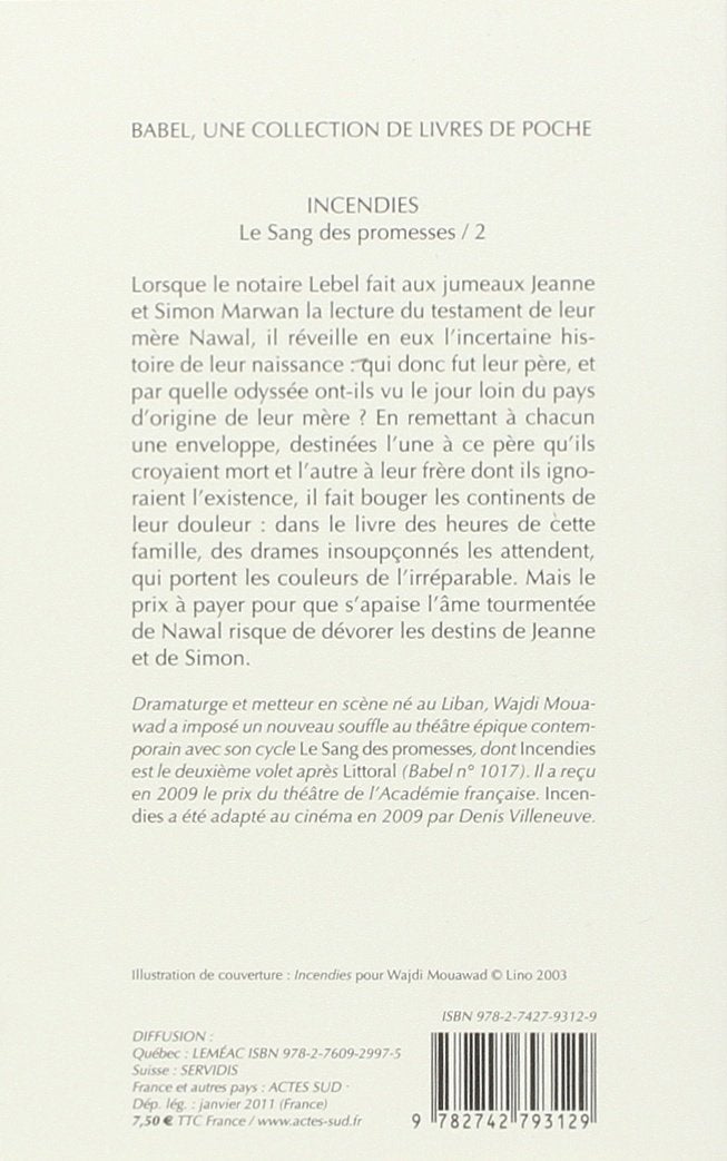 Livre Incendies - Wajdi Mouawad (Livre d'occasion) - ISBN 2742793127