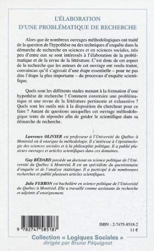 Livre L'élaboration d'une problématique de recherche : Sources, outils et méthode - Collectif (Li...