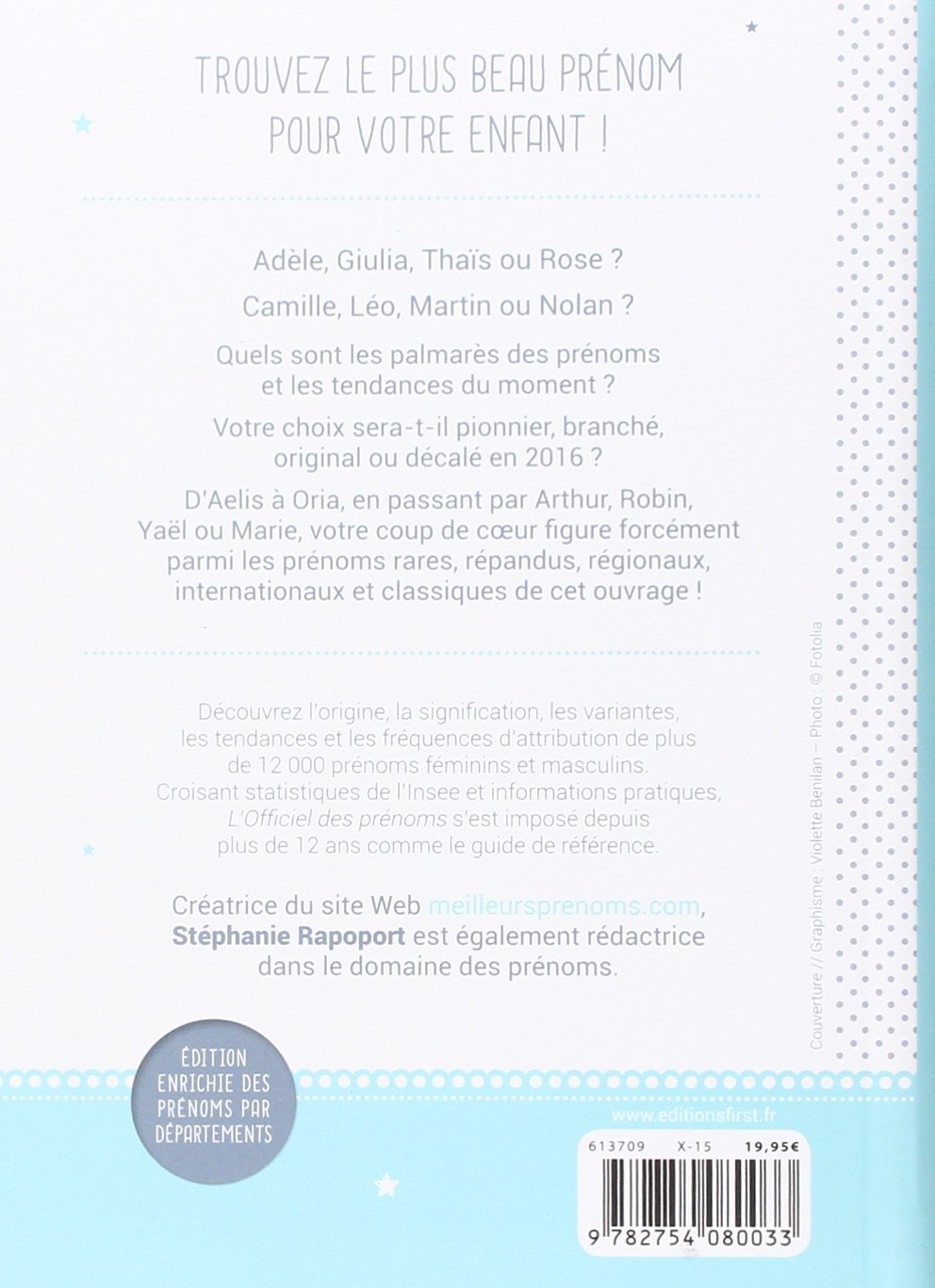 Livre L'officiel des prénoms 2016 - Stéphanie Rapoport (Livre d'occasion) - ISBN 2754080031