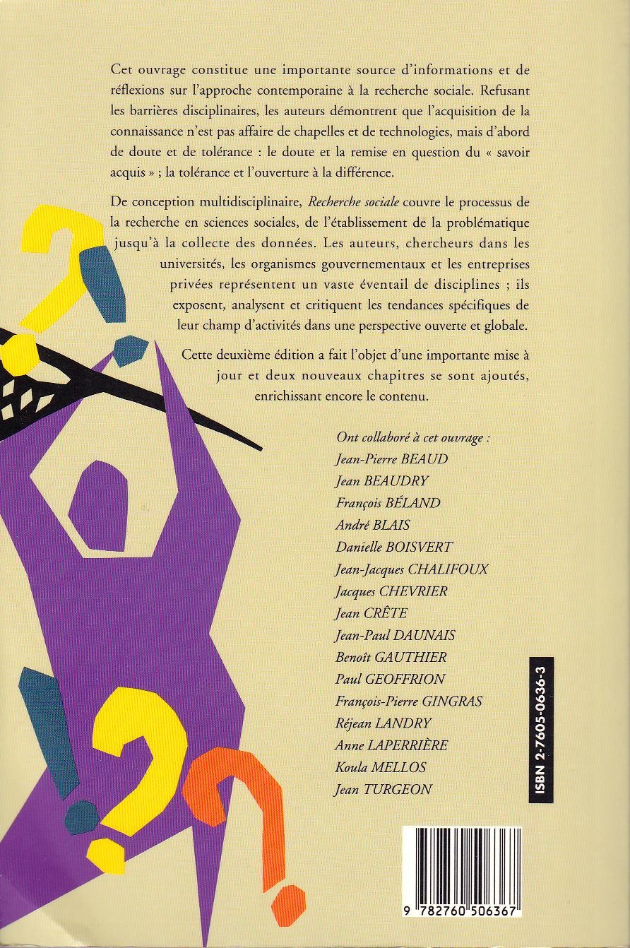 Livre Recherche sociale : de la problématique à la collecte des données - Benoît Gauthier (Livre ...