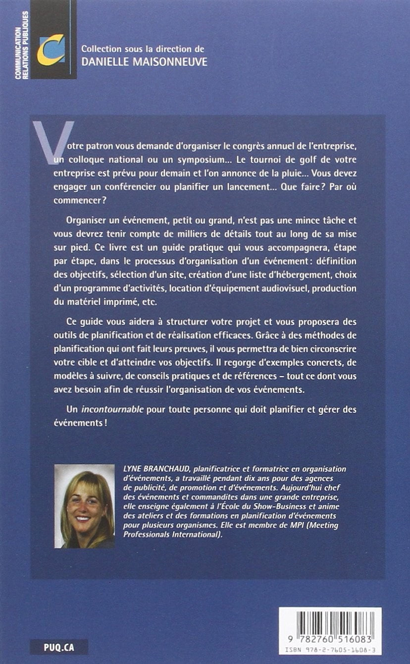 Livre L'organisation d'un événement : Guide pratique - Lyne Branchaud (Livre d'occasion) - ISBN 2...