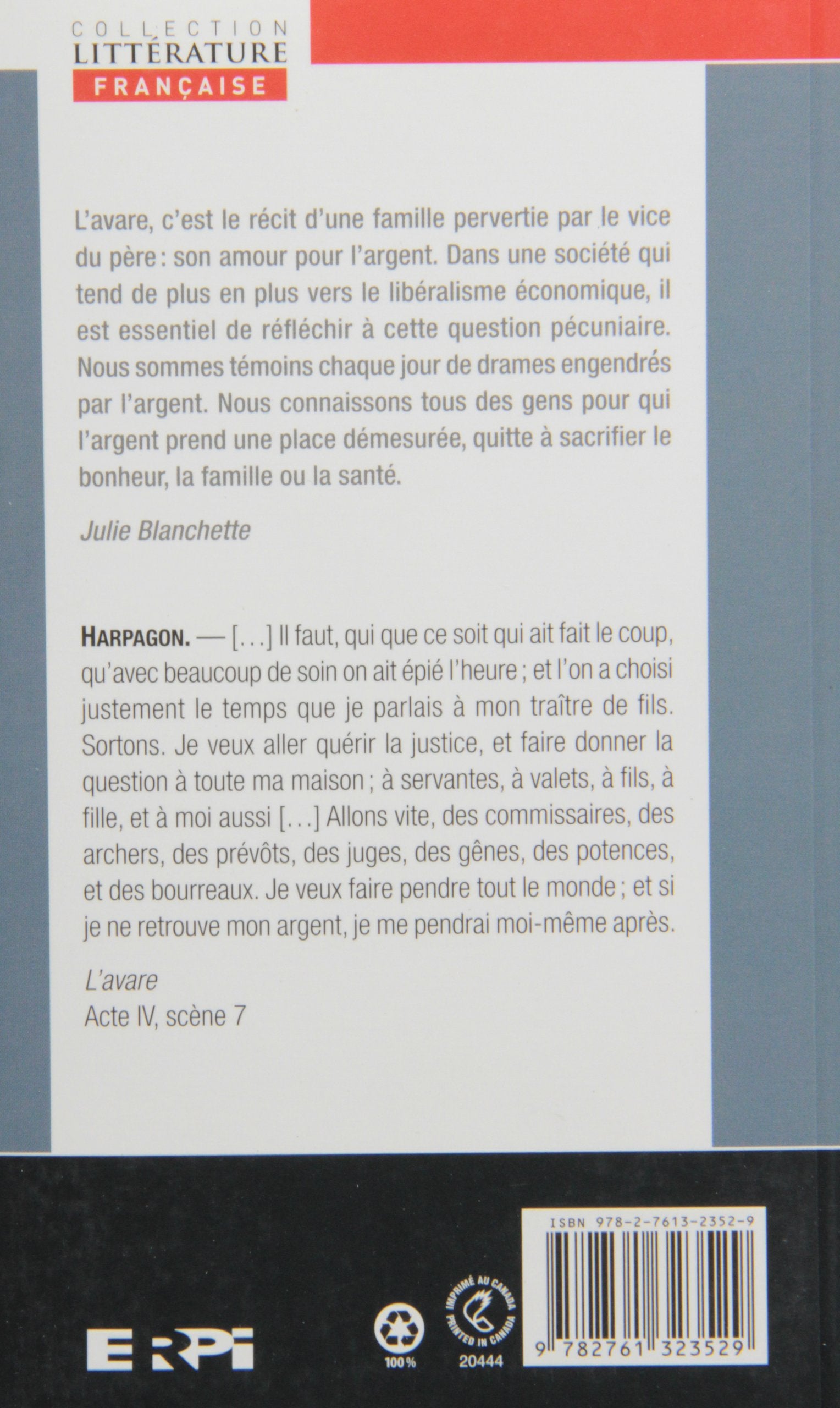 Livre L'avare - Molière (Livre d'occasion) - ISBN 2761323521