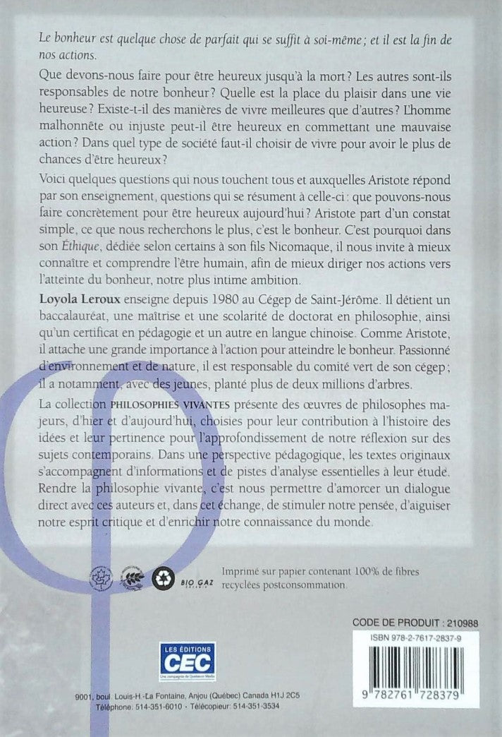 Livre Éthique à Nicomaque - Aristote (Livre d'occasion) - ISBN 2761728378
