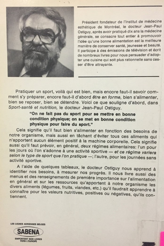 Livre Sport-Santé et nutrition - Dr Jean-Paul Ostiguy (Livre d'occasion) - ISBN 2761900022