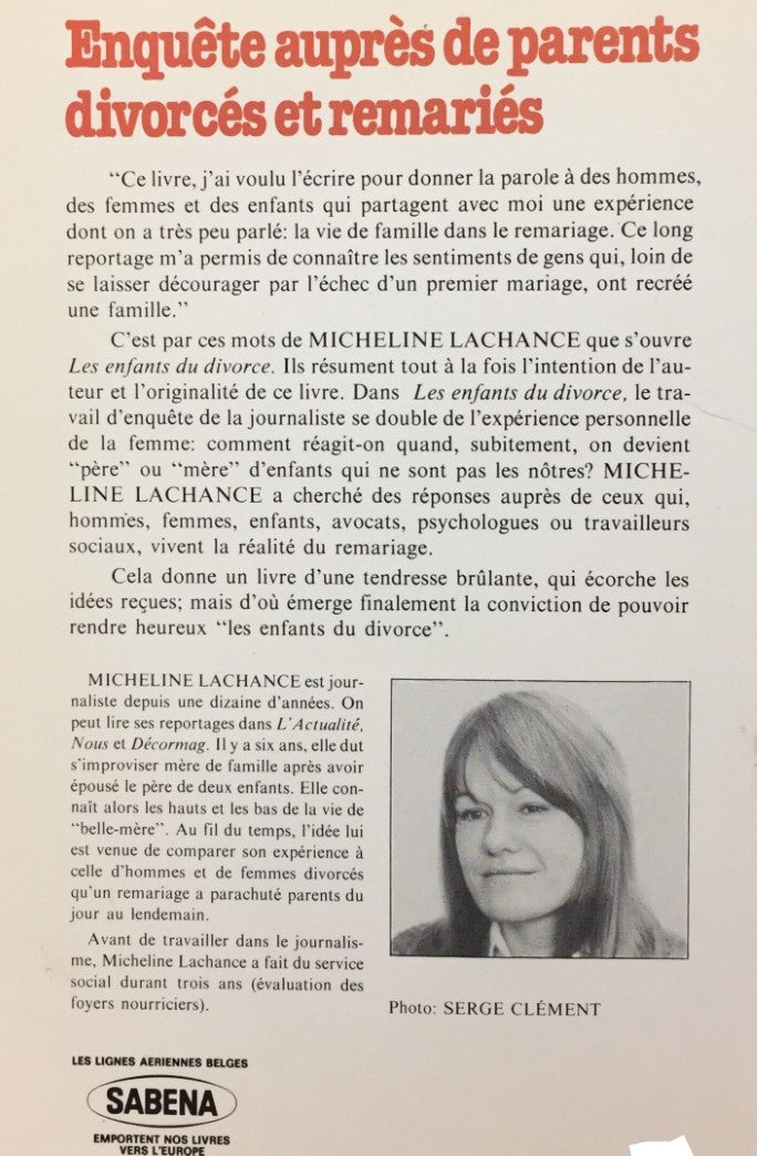 Livre Les enfants du divorce - Micheline Lachance (Livre d'occasion) - ISBN 2761900480