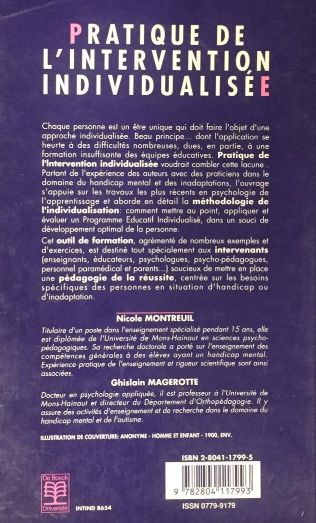 Livre Pratique de l'intervention individualisée - Nicole Montreuil (Livre d'occasion) - ISBN 2804...