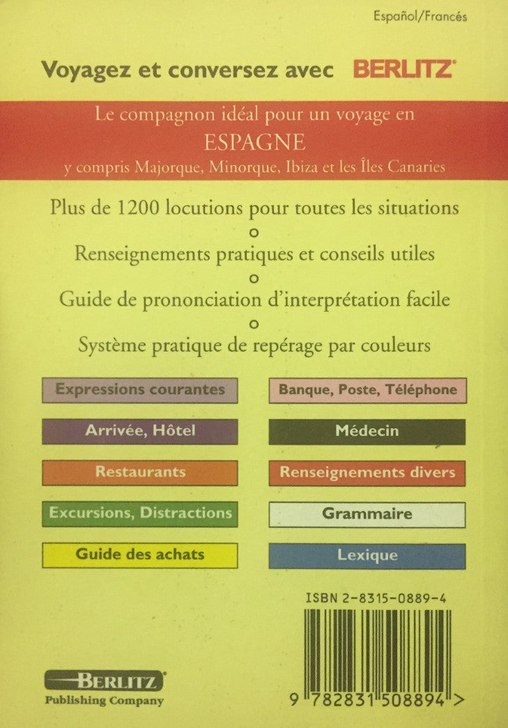 Livre Espagnol : Guide de conversation et lexique pour le voyage - Berlitz (Livre d'occasion) - I...