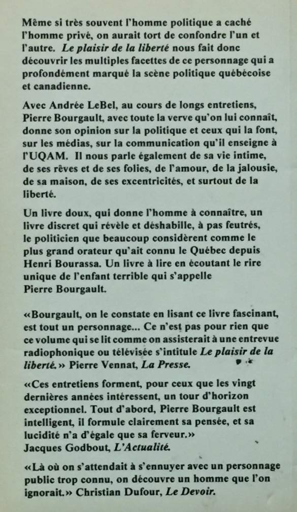 Livre Le plaisir de la liberté : entretiens avec Andrée Lebel - Pierre Bourgault (Livre d'occasio...